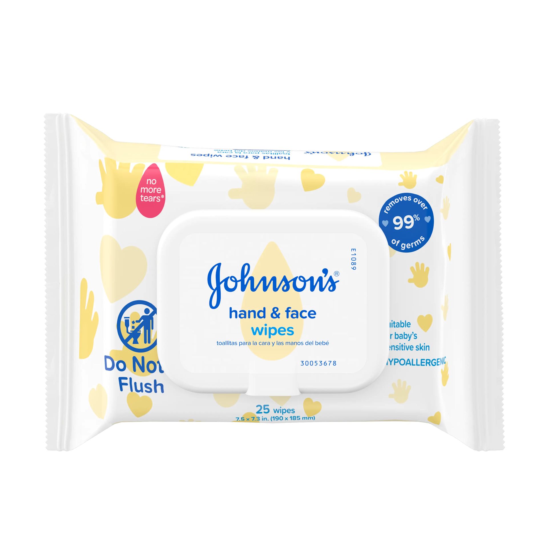 Front Pack shot of Johnson's® Baby Hand and Face Wipes 25ct