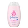 Johnson's baby lotion bottle with a pink base, white cap, and Johnson's logo. The label advertises 72-hour hydration and features aloe and vitamin B5.