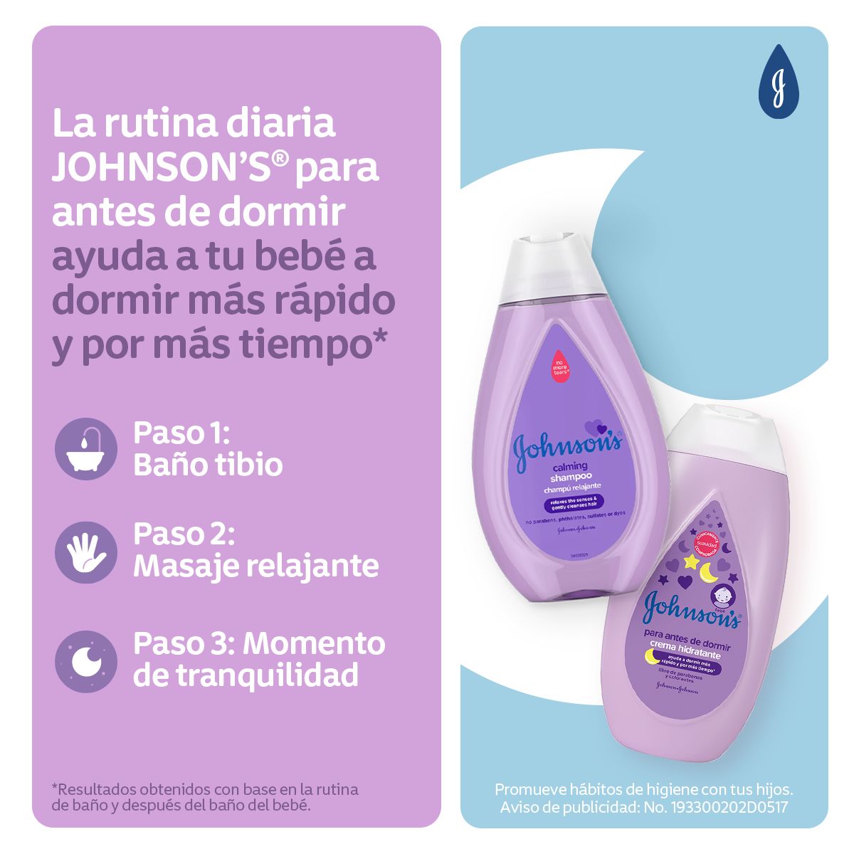 JOHNSON’S® shampoo para antes de dormir