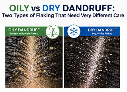 Oily and dry dandruff are different scalp conditions that show unique symptoms and require specific hair care approaches