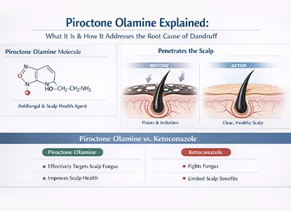 Piroctone olamine vs ketoconazole comparison for dandruff show how it targets scalp fungus & improve scalp health effectively