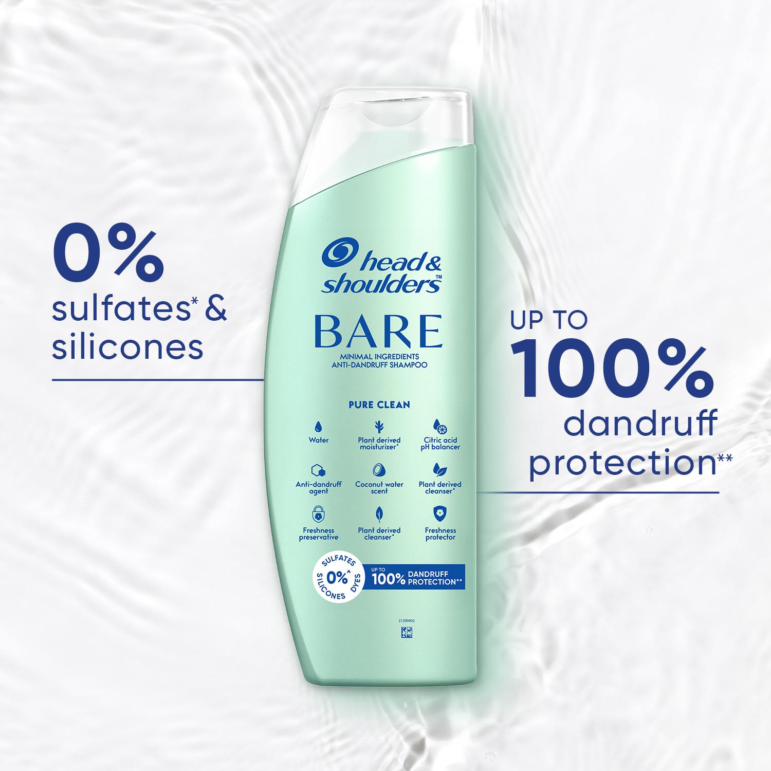 Head & Shoulders BARE Anti-Dandruff Shampoo, Pure clean, Sulfate-Free, Silicone-Free, Dye-Free, Gentle shampoo, 400ml