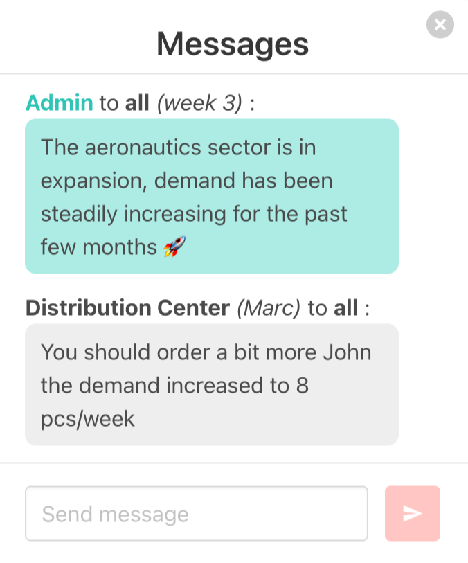 Screenshot - Messages panel in Aerospace scenario
