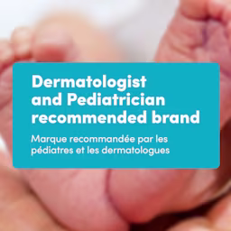 Aveeno® Baby product claim indicating 'Dermatologist and Pediatrician recommended brand' and a close-up of baby's feet in the background