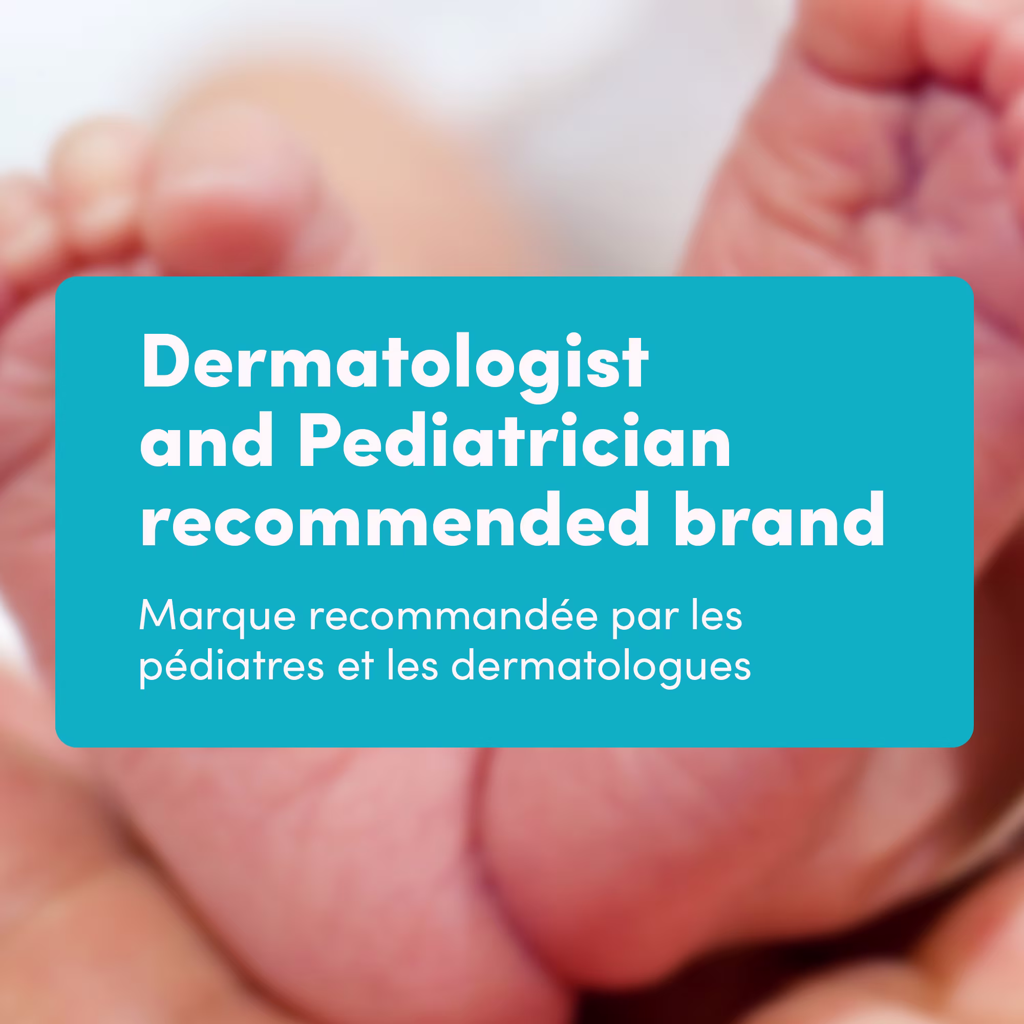 Aveeno® Baby product claim indicating 'Dermatologist and Pediatrician recommended brand' and a close-up of baby's feet in the background