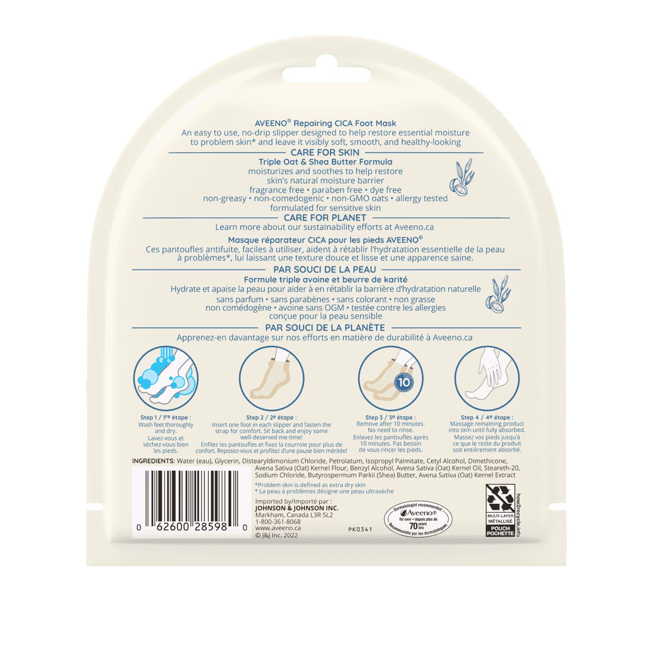 Back Shot of AVEENO® Repairing CICA Foot Mask