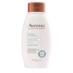 Pack shot of Aveeno® Rosewater & Chamomile Blend Soothe and Soften Conditioner for Dry Hair, 12 fl oz
