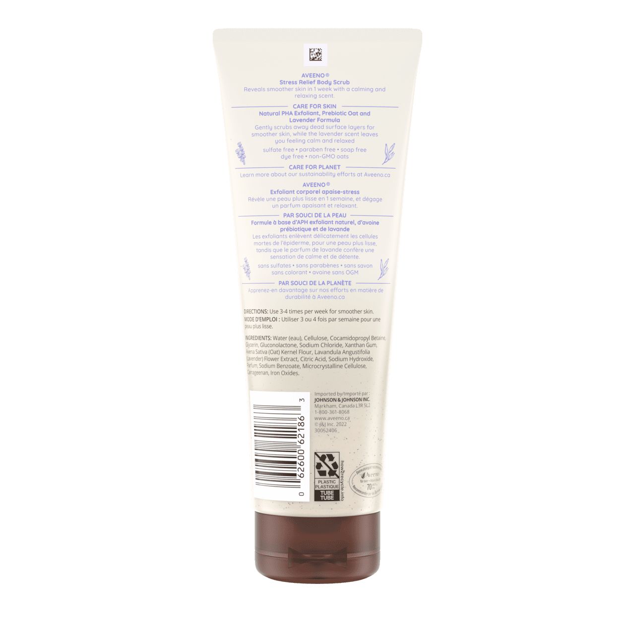 Back Shot of Tube of Aveeno® Stress Relief Body Scrub in 227g