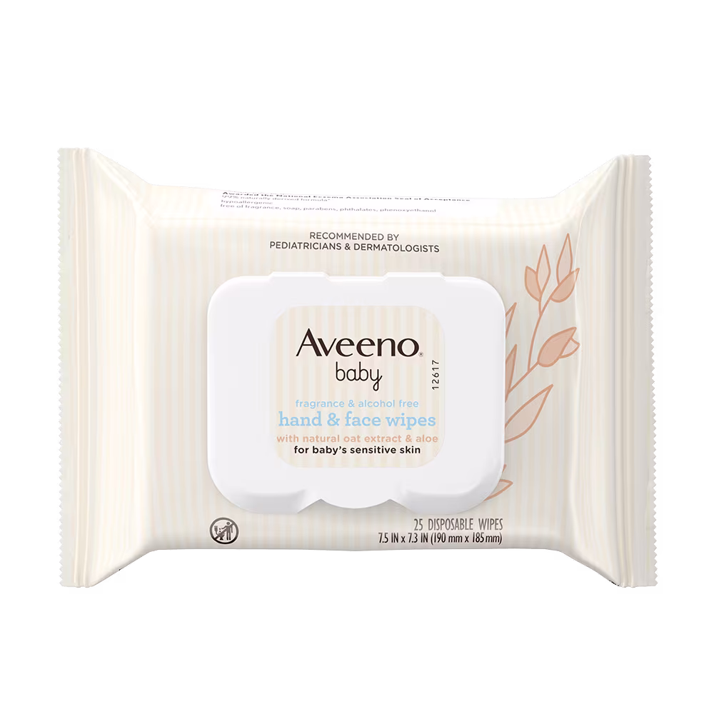 Front pack shot of Aveeno® Baby Hand & Face Wipes