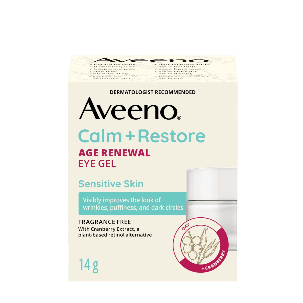 Panneau avant du gel Yeux régénérant antiâge Aveeno® Calm + Restore, 14 g