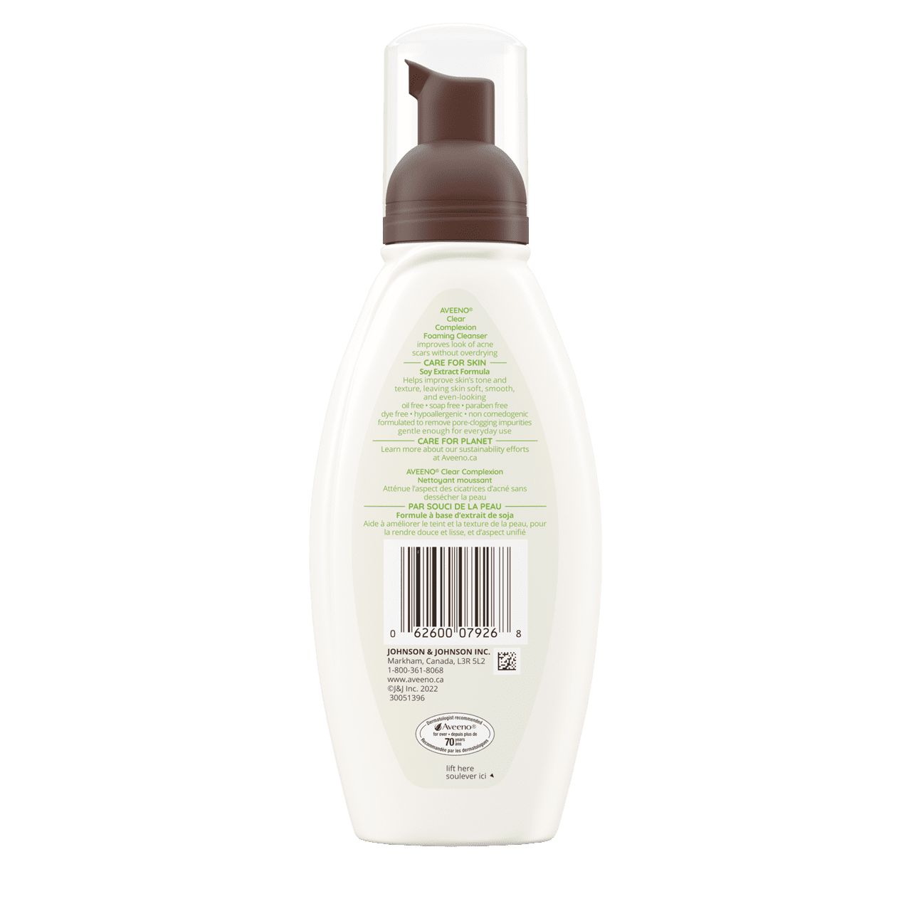 Panneau arrière du flacon du nettoyant moussant AVEENO® Clear Complexion