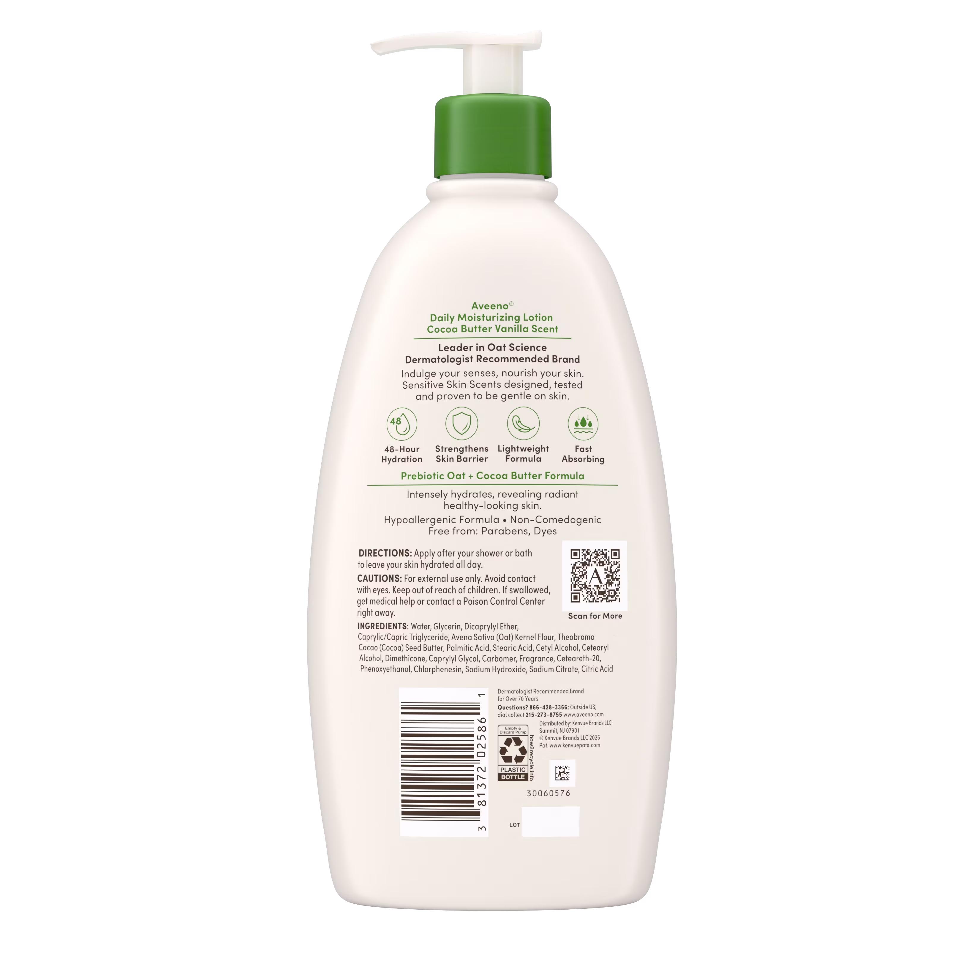 Back pack shot of Aveeno® DM Body Lotion, Cocoa Butter Vanilla Scent, Sensitive Skin Scents 18oz Back pack shot of Aveeno® DM Body Lotion, Cocoa Butter Vanilla Scent, Sensitive Skin Scents 18oz