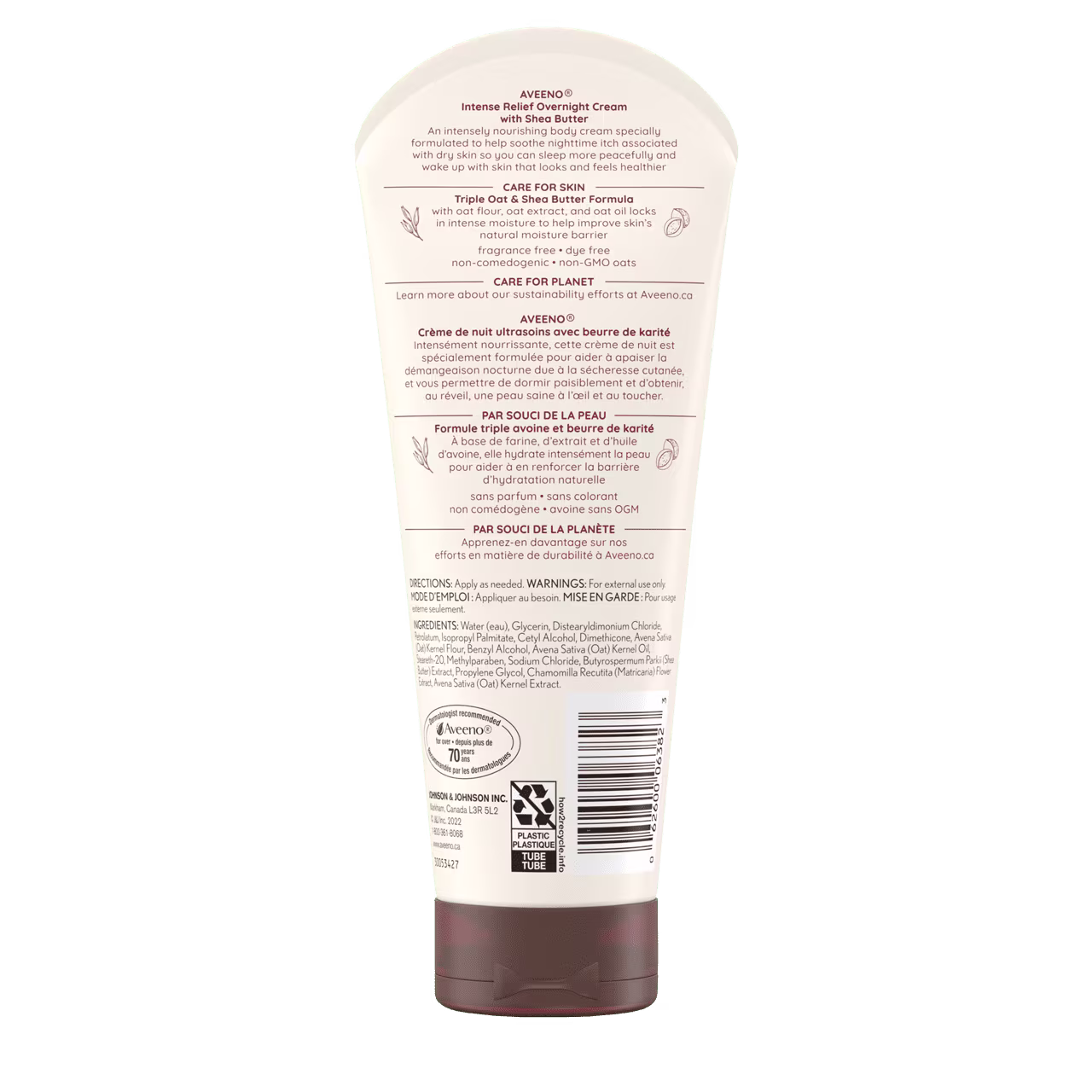 Panneau arrière du tube de la crème de nuit Ultrasoins AVEENO®