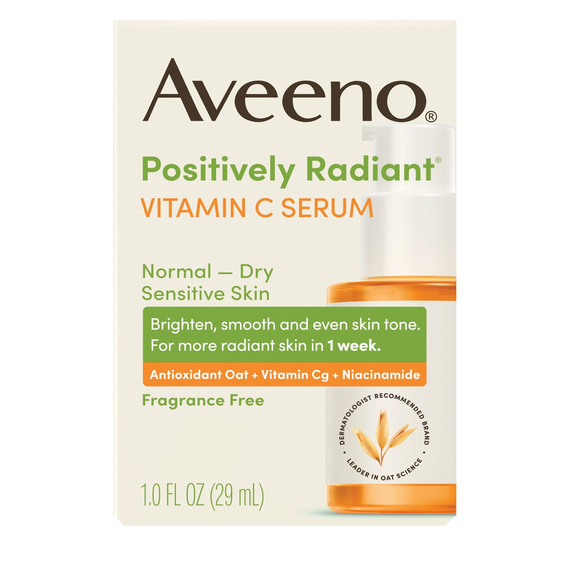AVE USA US 381372026752 120267500 Radiant VitC Serum 1oz 00000 Front Pack shot of Aveeno® Positively Radiant® Vitamin C Serum 1oz