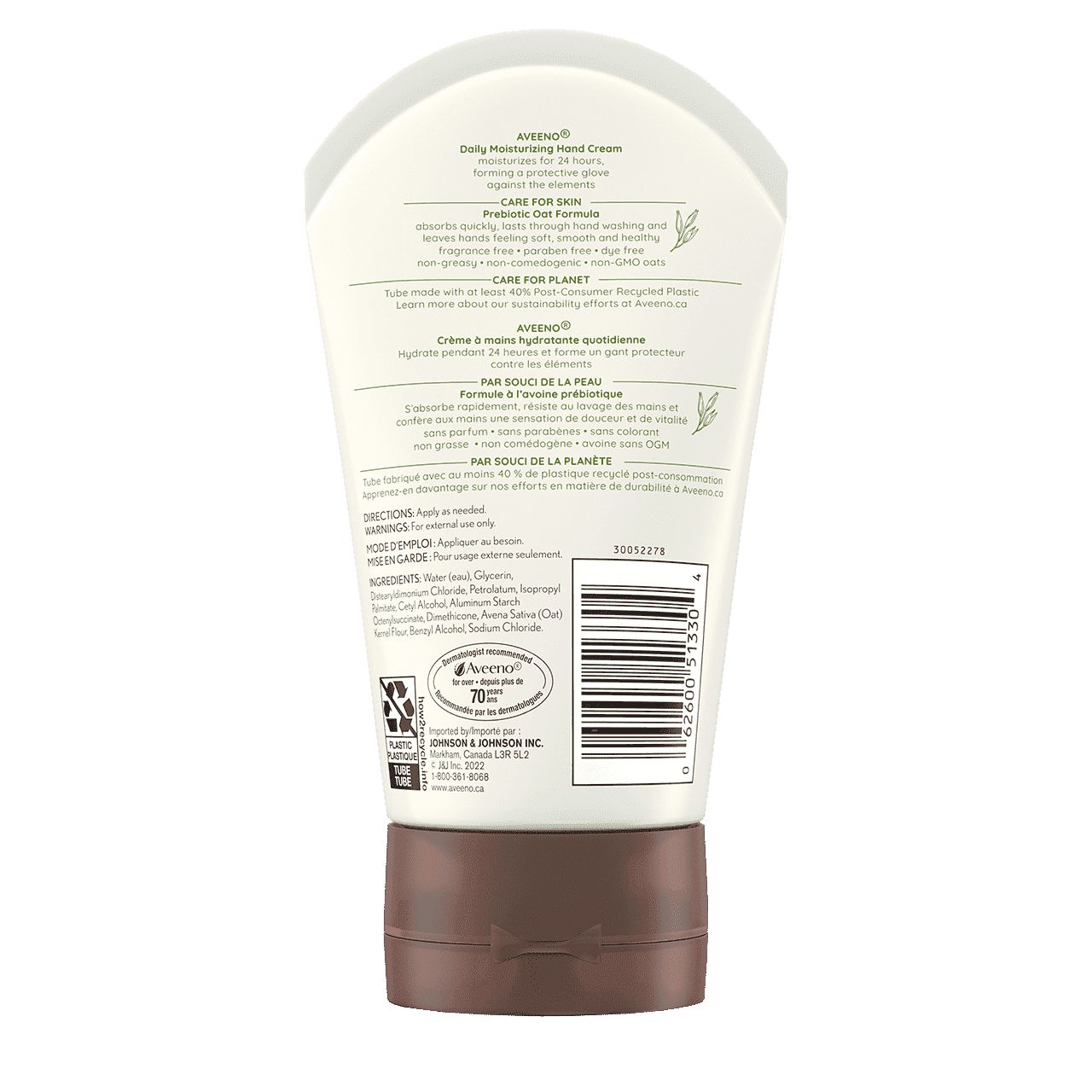 Tube de la crème à mains hydratante quotidienne Aveeno, Panneau arrière du Tube de 97 ml