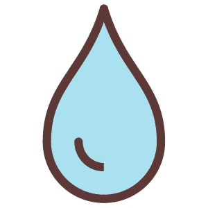 An illustration of a water drop tear in blue representing that a product is tear free