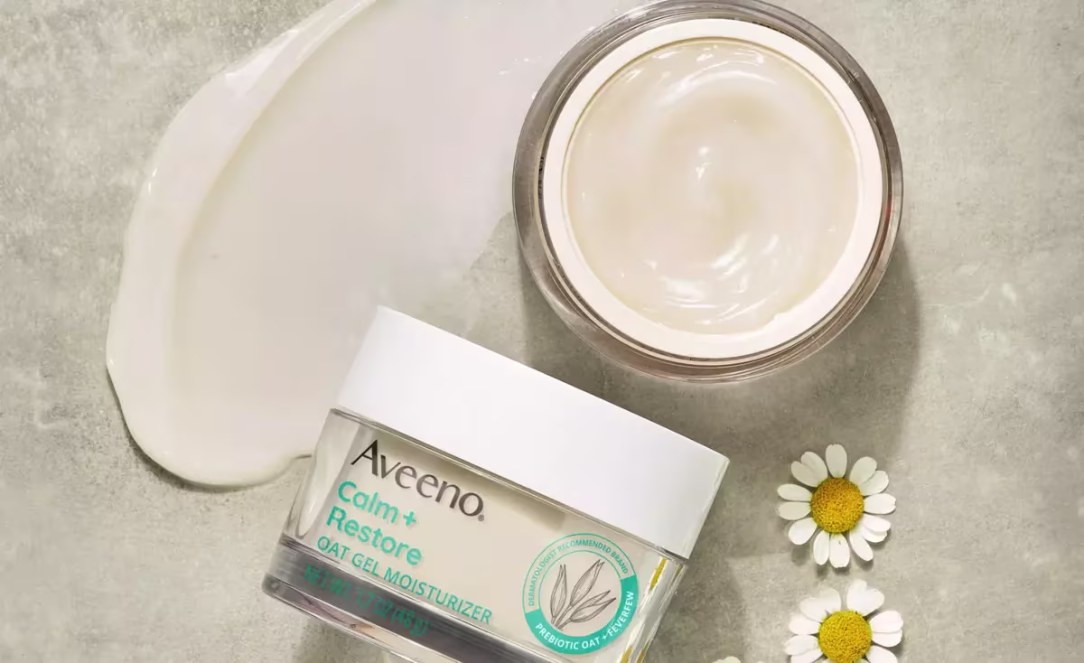 Aveeno® Calm + Restore Oat Gel Moisturizer texture on a light background