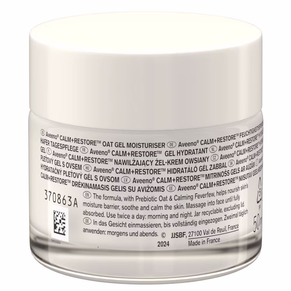 Aveeno® Calm + Restore™ Nawilżający żel-krem owsiany. Zdjęcie produktu z tyłu