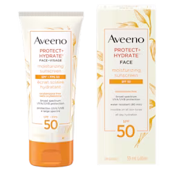 AVEENO® PROTECT + HYDRATE Face Moisturizing Sunscreen SPF 50 tube and package