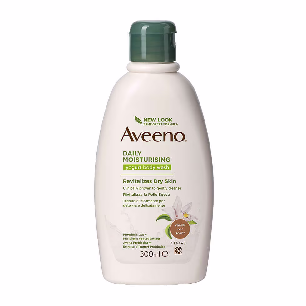 AVEENO® DAILY MOISTURISING BAGNO DOCCIA ALLO YOGURT, AL PROFUMO DI VANIGLIA E AVENA