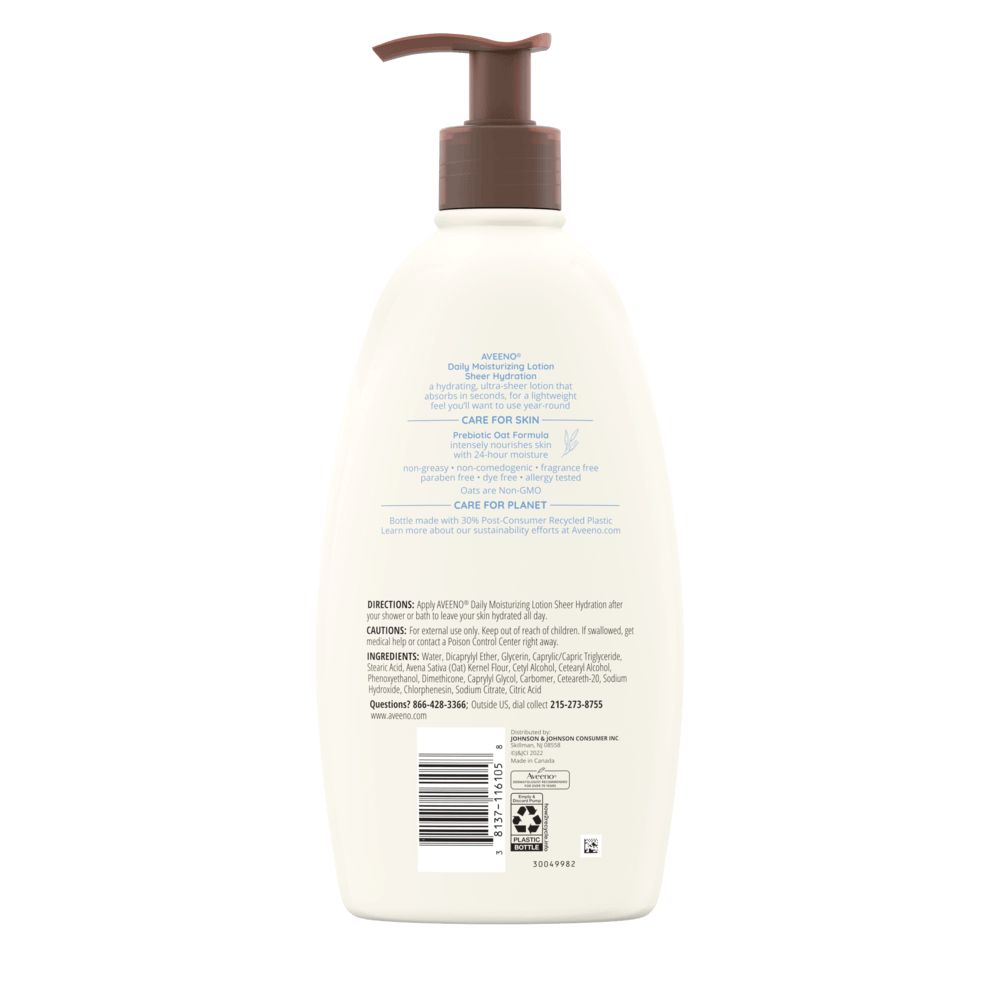 Aveeno Sheer Hydration Daily Moisturizing Dry Skin Lotion Back