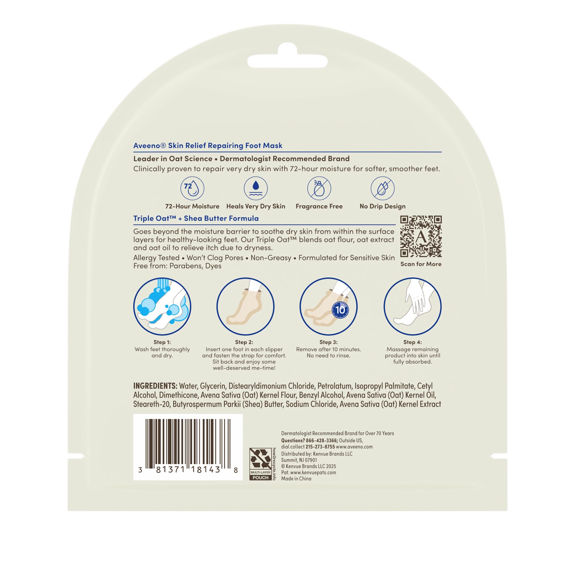 AVE USA US 381371181438 111814392 SR Foot Mask 1Pair 00180 Back Pack Image of Aveeno® Skin Relief Repairing Foot Mask 1 pair