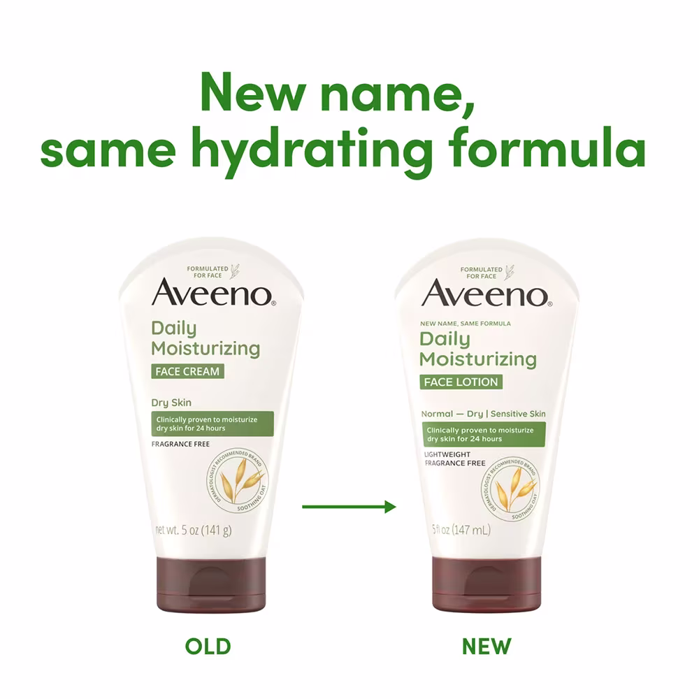 Aveeno® Daily Moisturizing Face Cream Old and New packaging, new name same hydrating formula