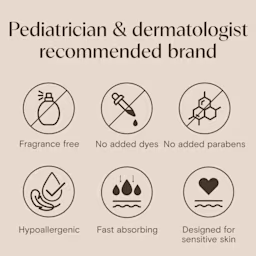 Pediatrician & dermatologist recommended brand, care for skin, formulated without