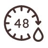 A graphic clock icon with 48 hour symbol with a drop of water, representing 48 hours of moisturization