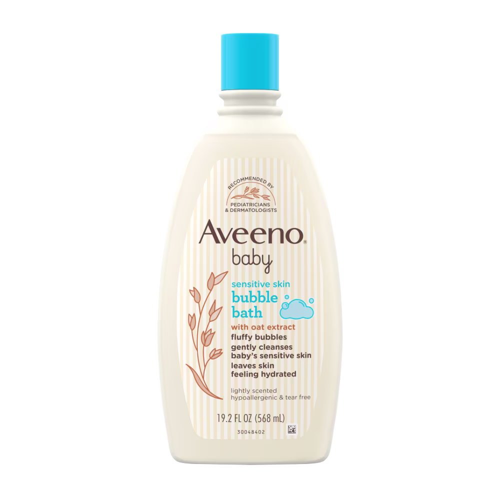 Pack shot of Aveeno® Baby Sensitive Skin Oat Extract Bubble Bath, 19.2 fl oz