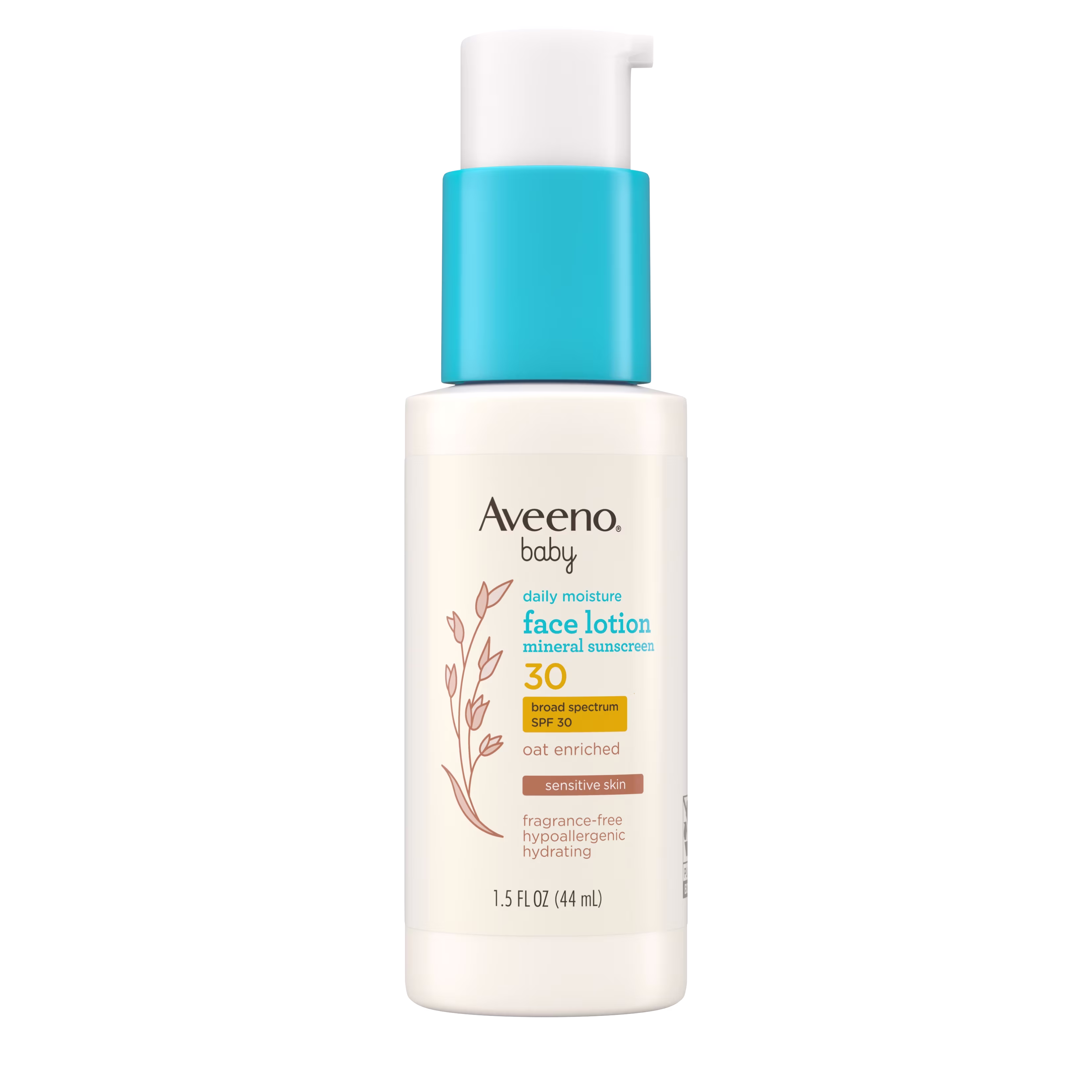 Front pack shot of Aveeno® Baby Daily Moisture Face Lotion & Mineral Sunscreen, SPF 30