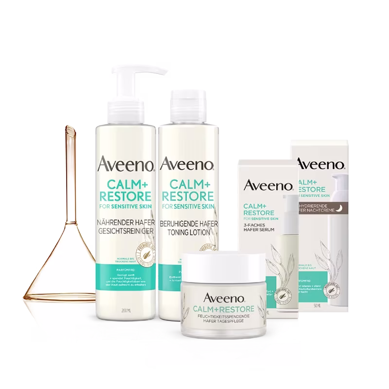 Rad Aveeno® Calm+Restore™ – Starostlivosť pre normálnu až suchú, citlivú pleť Aveeno® Calm+Restore™ Hydratačný pleťový gél s ovsom, Aveeno® Calm+Restore™ Pleťové  sérum s Trojitým ovseným komplexom