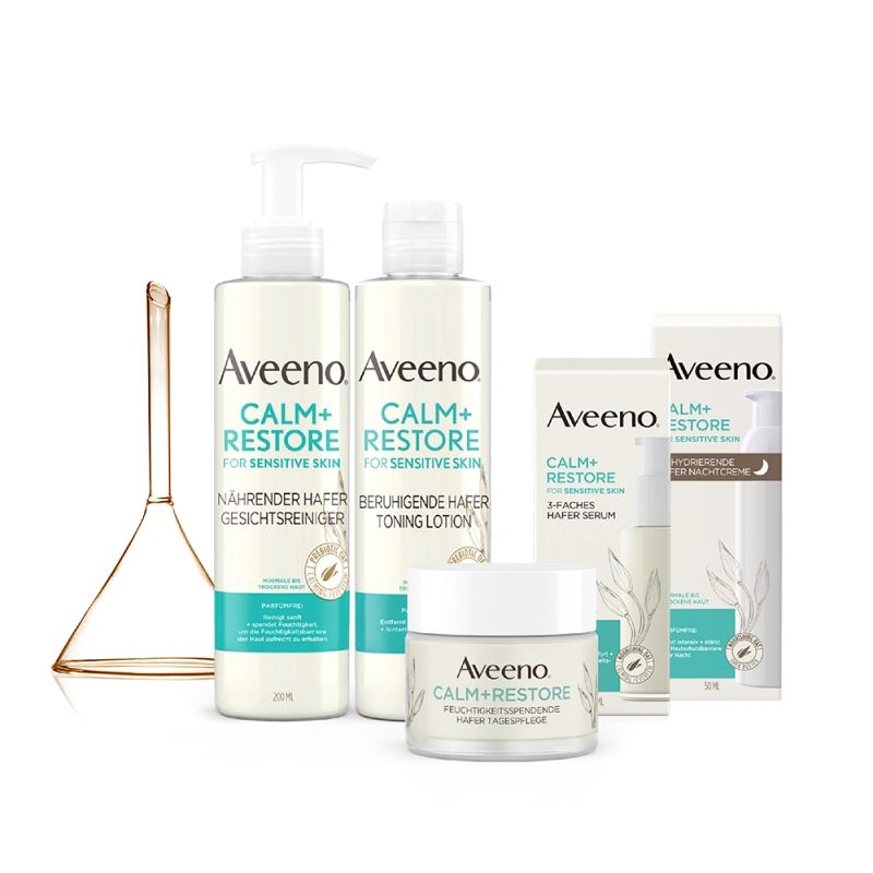 Rad Aveeno® Calm+Restore™ – Starostlivosť pre normálnu až suchú, citlivú pleť Aveeno® Calm+Restore™ Hydratačný pleťový gél s ovsom, Aveeno® Calm+Restore™ Pleťové  sérum s Trojitým ovseným komplexom