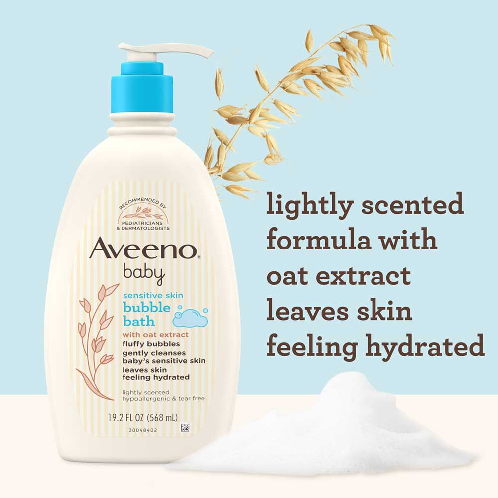 Aveeno® baby bubble bath lightly scented formula with oat extract leaves skin feeling hydrated