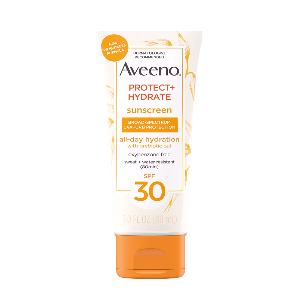 Pack shot of Aveeno® Protect + Hydrate Sunscreen Body Lotion Broad Spectrum SPF 30, 3 fl oz