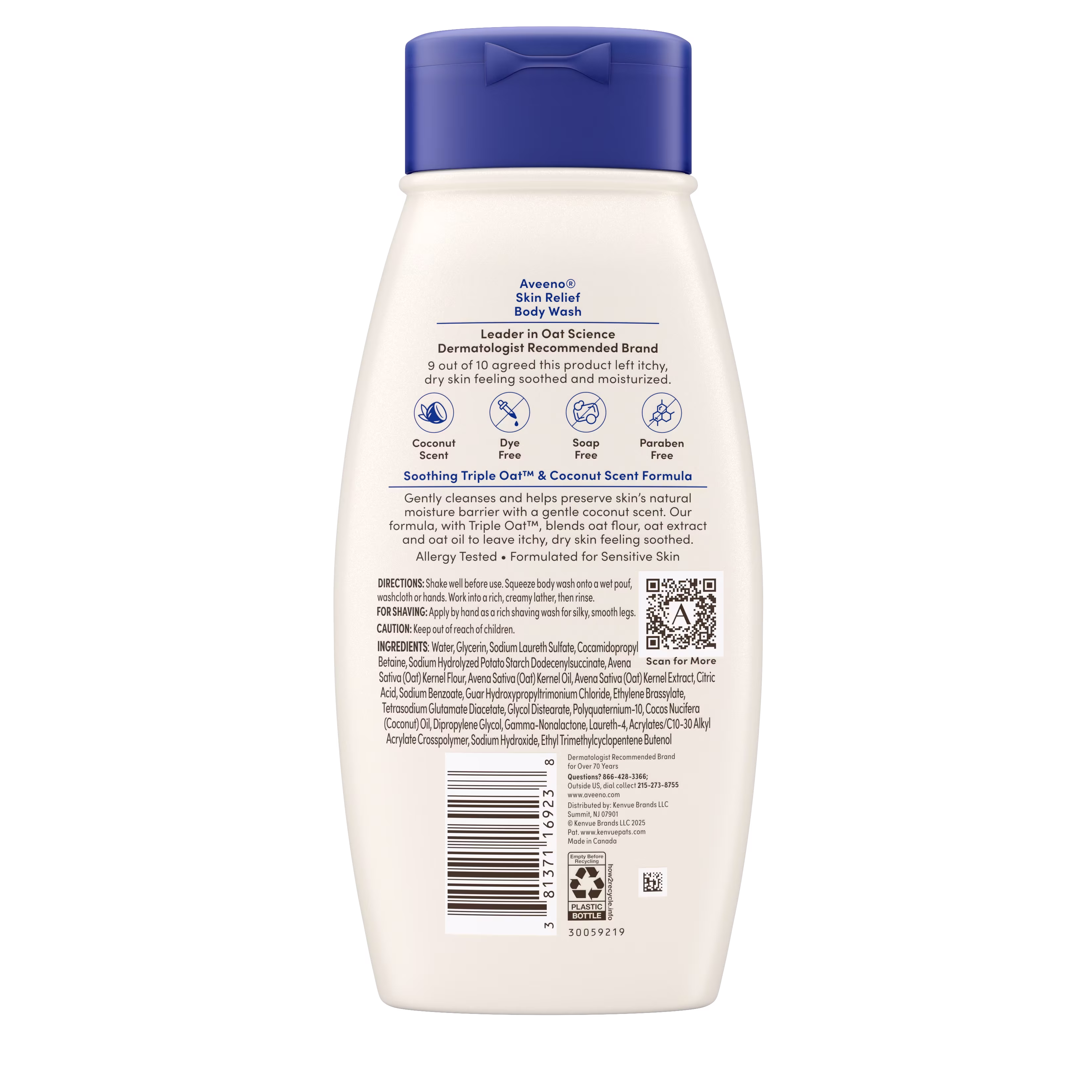 Back pack shot Aveeno® Skin Relief Body Wash with Coconut Scent, 18 fl. oz