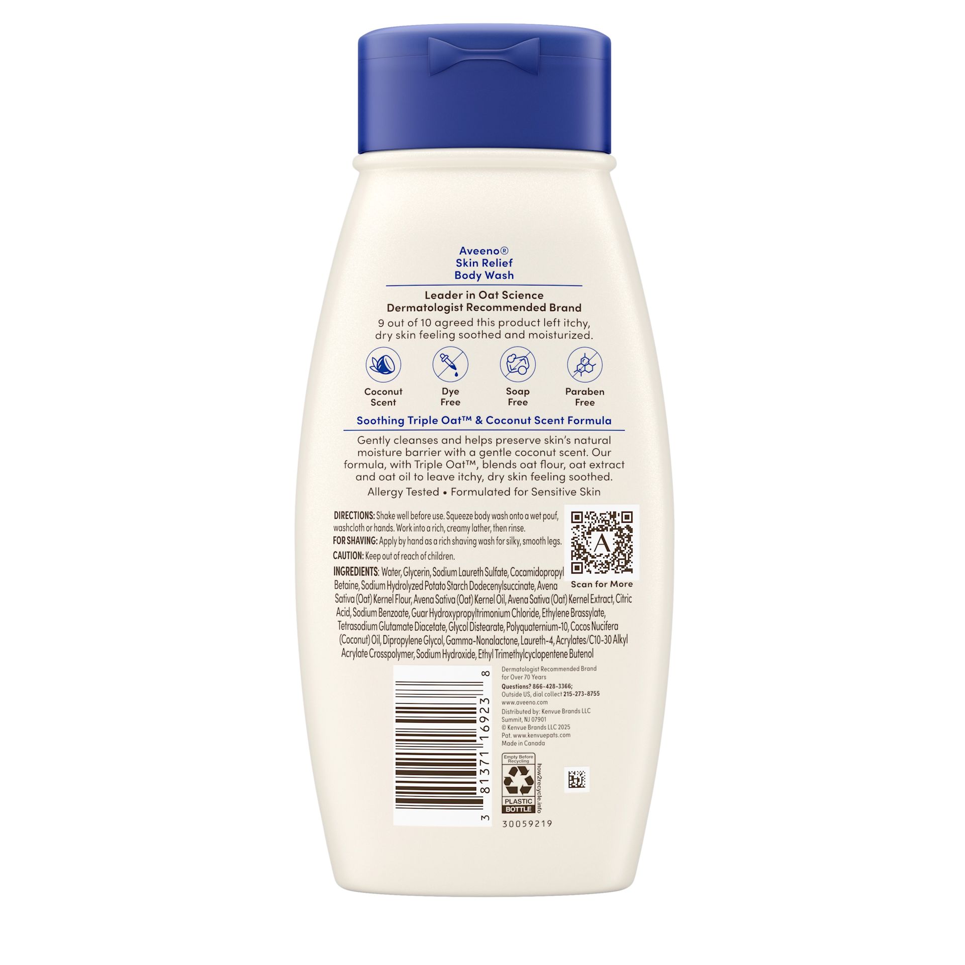 Back pack shot Aveeno® Skin Relief Body Wash with Coconut Scent, 18 fl. oz