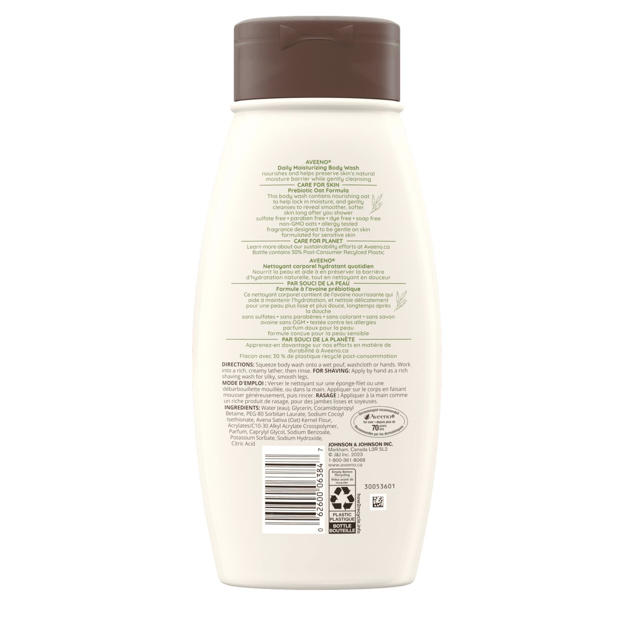 AVEENO® Daily Moisturizing Body Wash, 532ml, back label