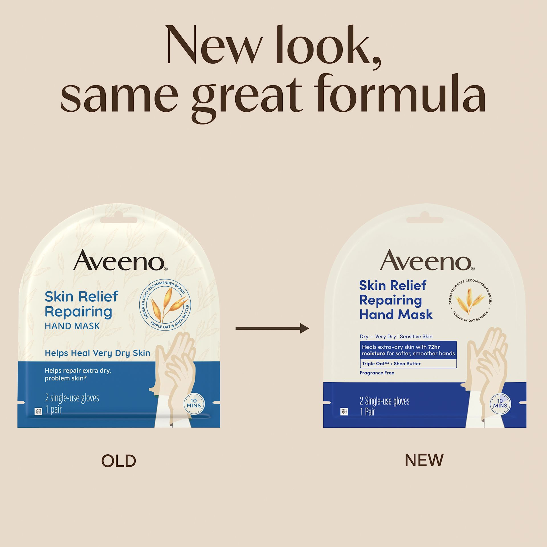 US AVE Captain Packaging Transition Images 3300x3300 Skin Relief Repairing Hand Mask 1 Pair copy New Look same old formula Aveeno® Skin Relief Repairing Hand Mask