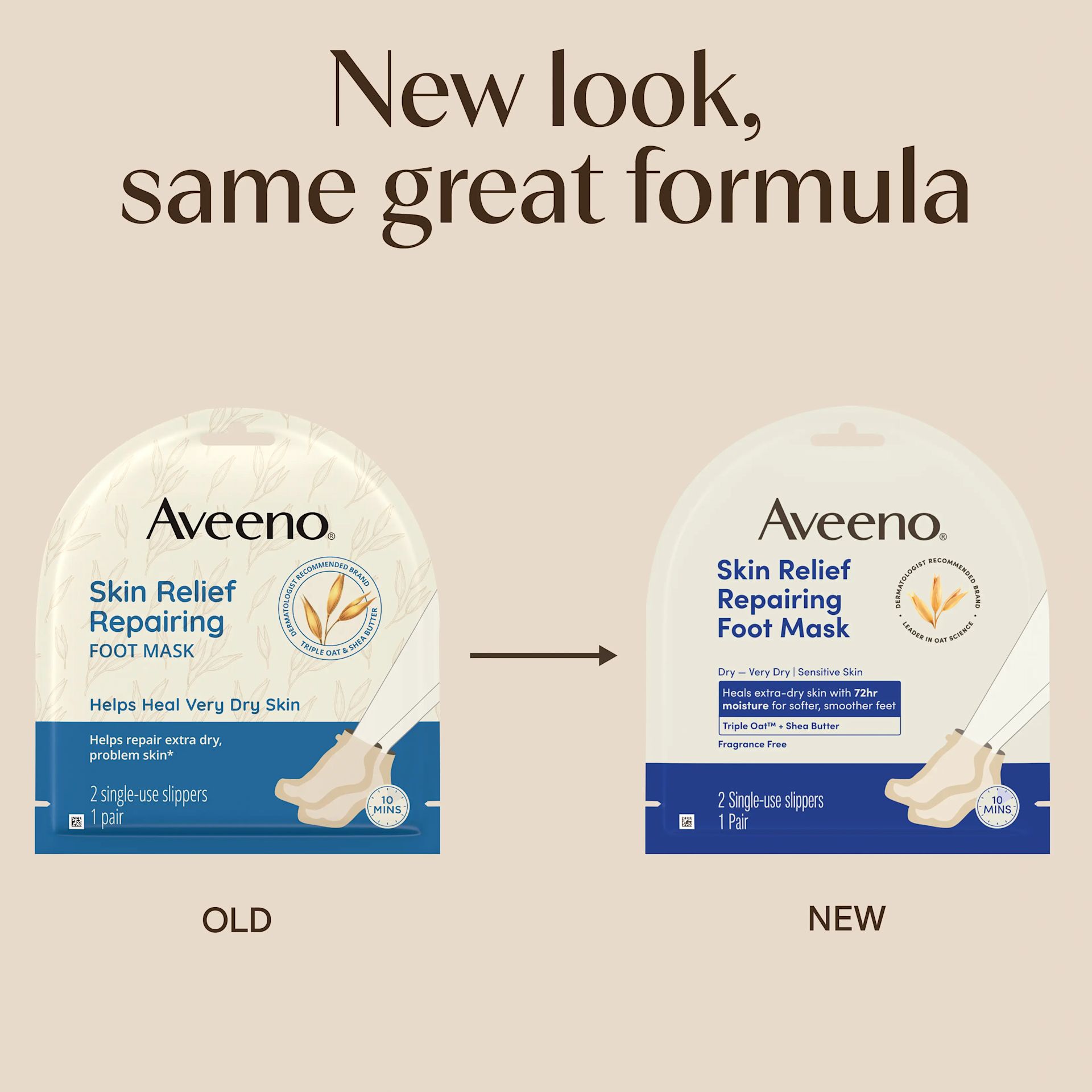Aveeno® Skin Relief Repairing Foot Mask, new look, same great formula