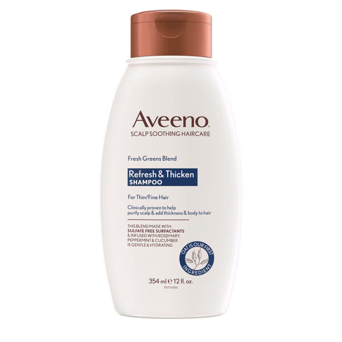 Pack shot of Aveeno® Fresh Greens Blend Refresh & Thicken Shampoo for Thin/Fine Hair, 12 fl oz