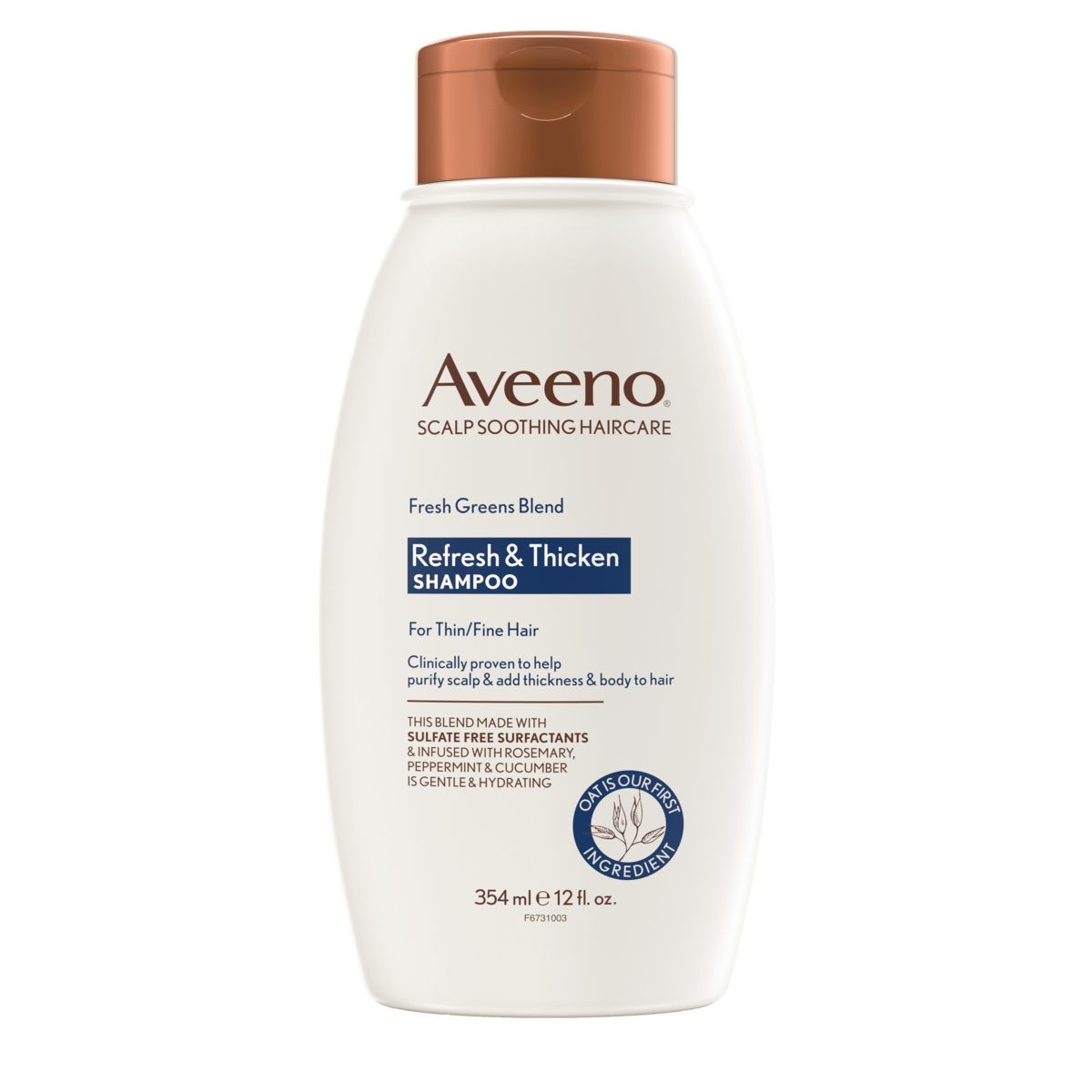 Pack shot of Aveeno® Fresh Greens Blend Refresh & Thicken Shampoo for Thin/Fine Hair, 12 fl oz