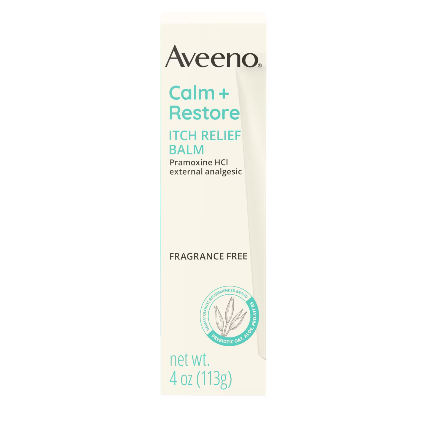 Front box shot of Aveeno® Calm + Restore Itch Relief balm 4oz