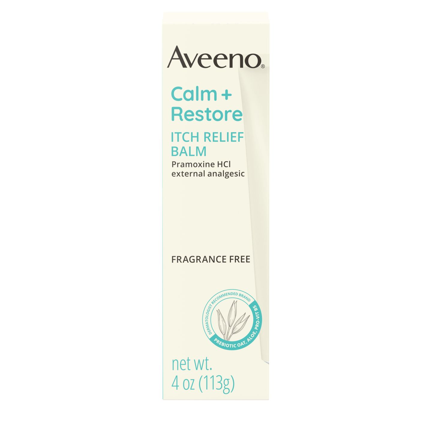 Front box shot of Aveeno® Calm + Restore Itch Relief balm 4oz