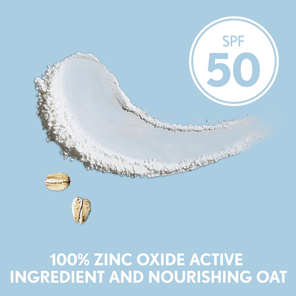 Cream texture 100% zinc oxide active ingredient and nourishing oat sunscreen SPF 50