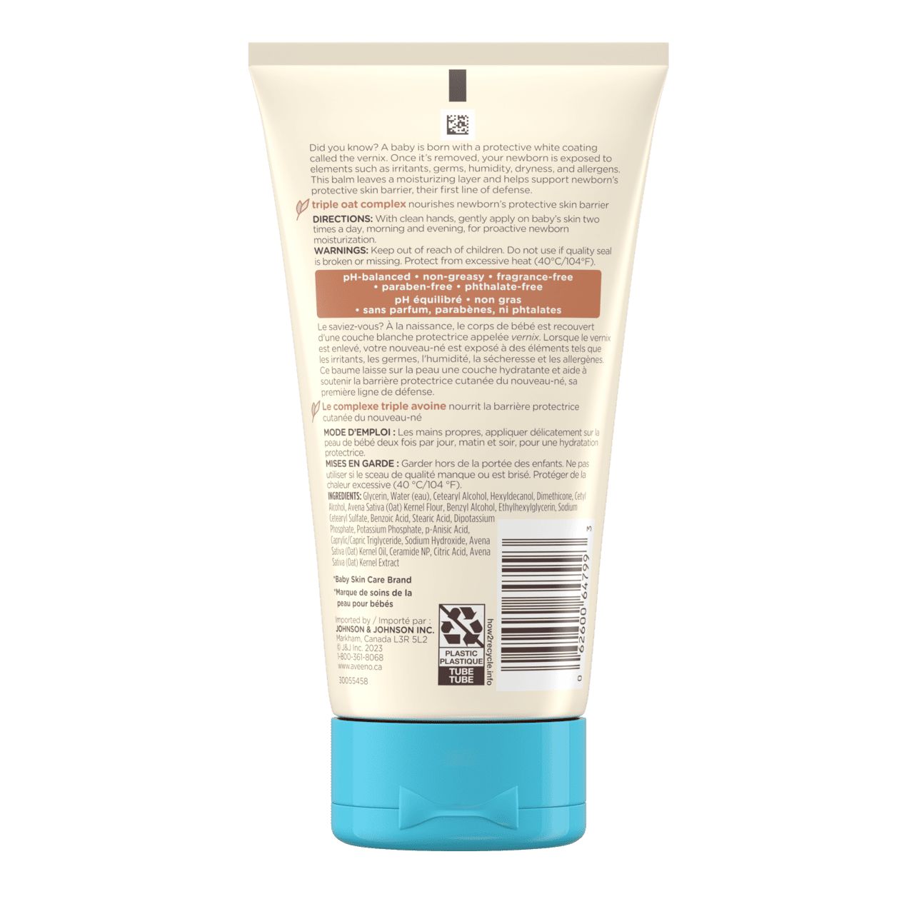 Back shot of AVEENO® Baby Daily Healthy Start Newborn Balm, Squeeze tube, 141g