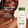 Aveeno® Cocoa Butter Vanilla Body Wash leaves skin silky-soft rich lather nourishes gently cleanses