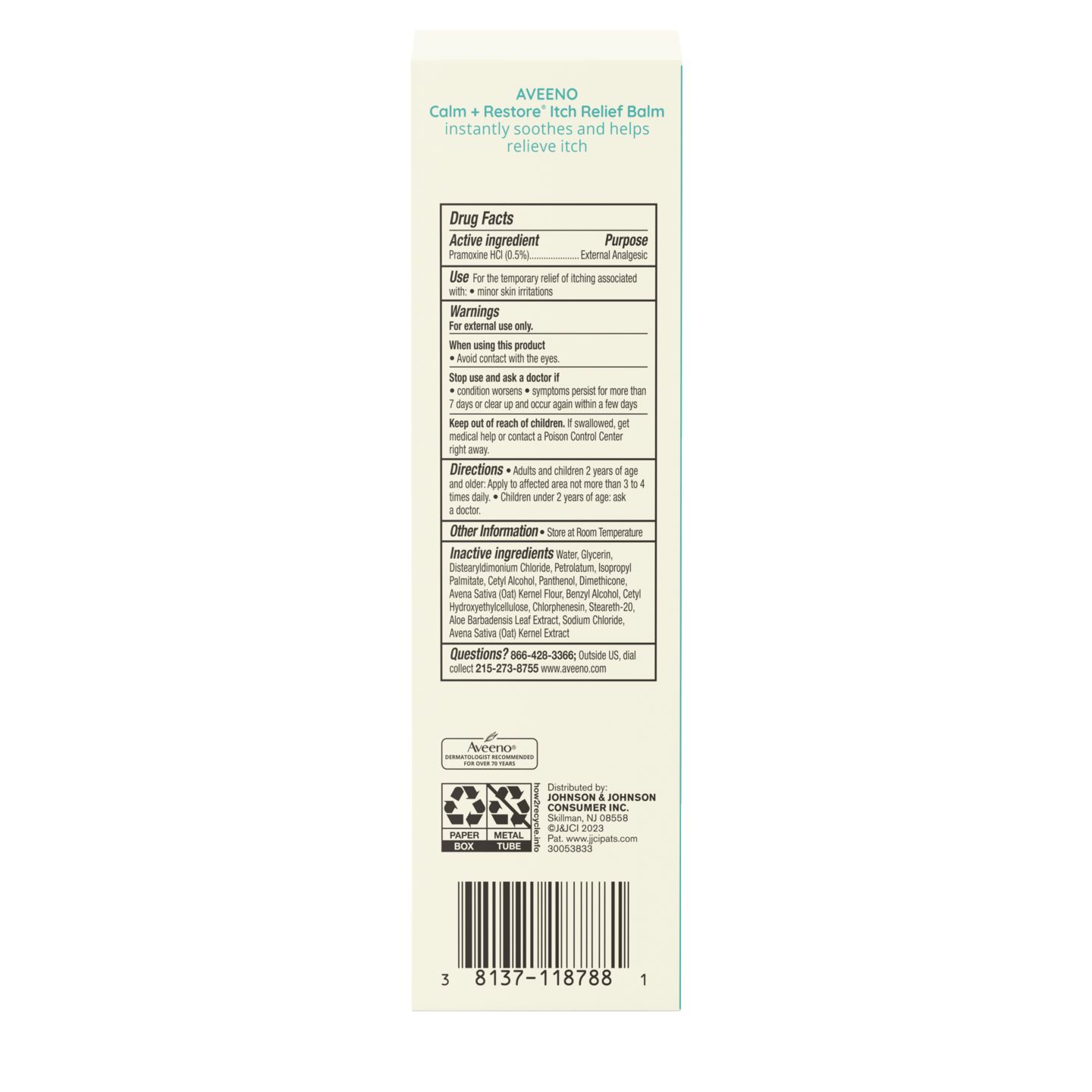 Back pack shot of Aveeno® Calm + restore itch relief balm 4oz