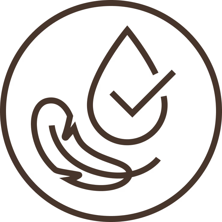 A graphic illustration of a hypoallergenic icon, a water drop and a feather icon together