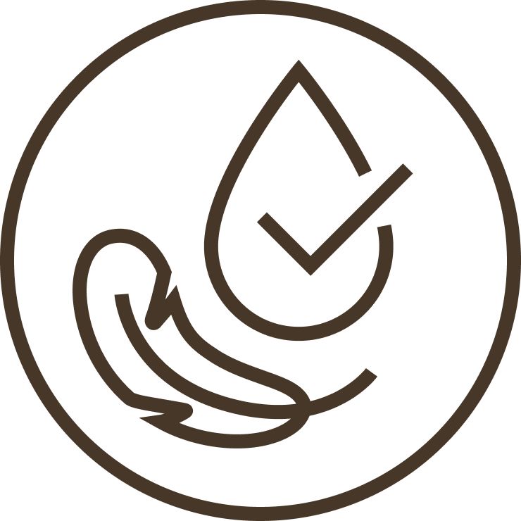 A graphic illustration of a hypoallergenic icon, a water drop and a feather icon together